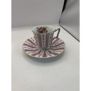 Vintage Richard Japan Pink Rose Teacup Striped Saucer READ